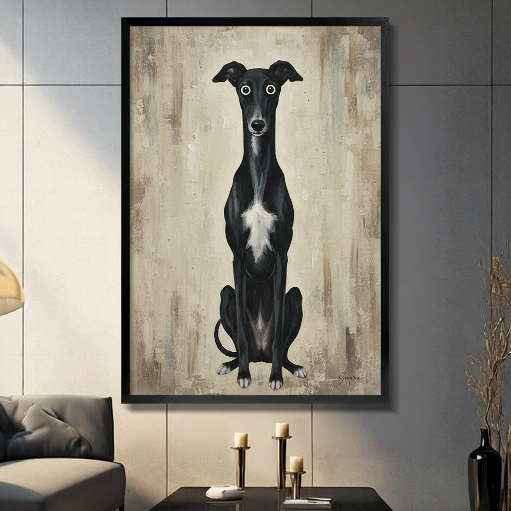 Black Greyhound Whimsical Dog Canvas Art Wall Art