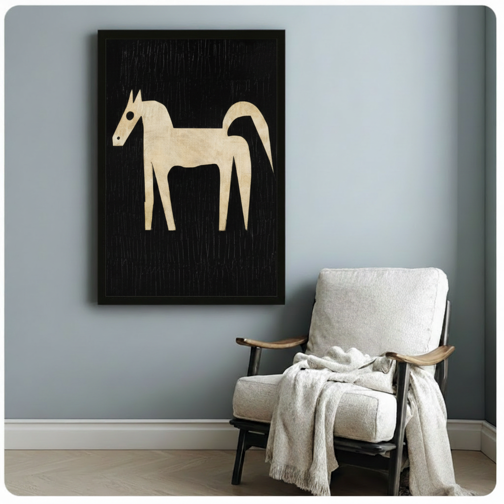 Minimalist Black Gold Horse Framed Canvas Art