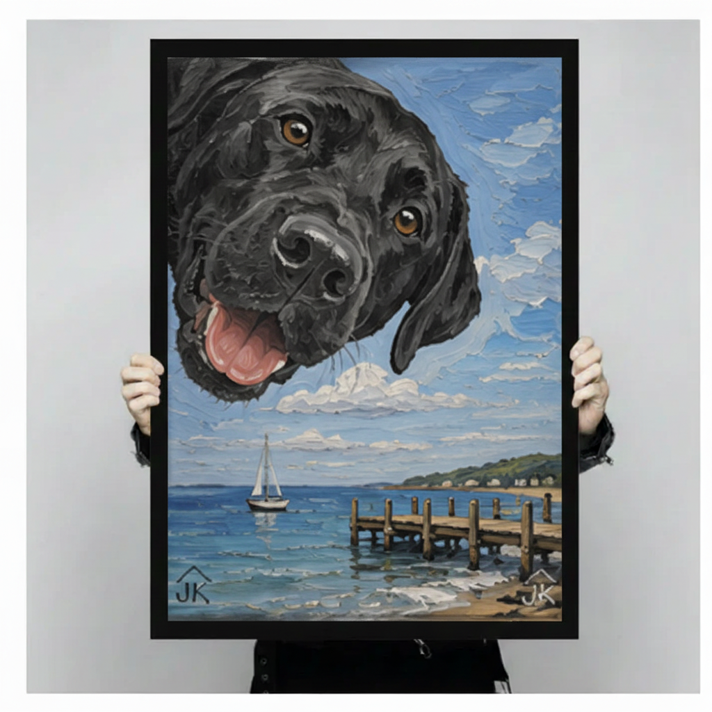Black Lab Coastal Dock Whimsical Canvas Wall Art