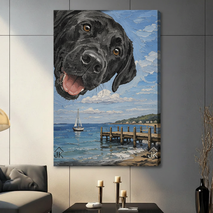 Black Lab Coastal Dock Whimsical Canvas Wall Art