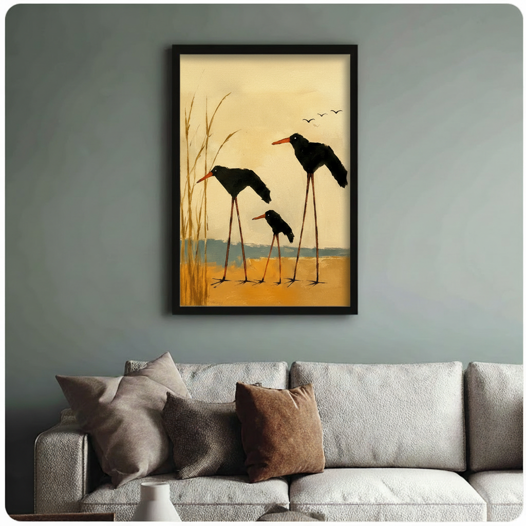 Vintage Shorebirds Beach Oil Painting Canvas Art