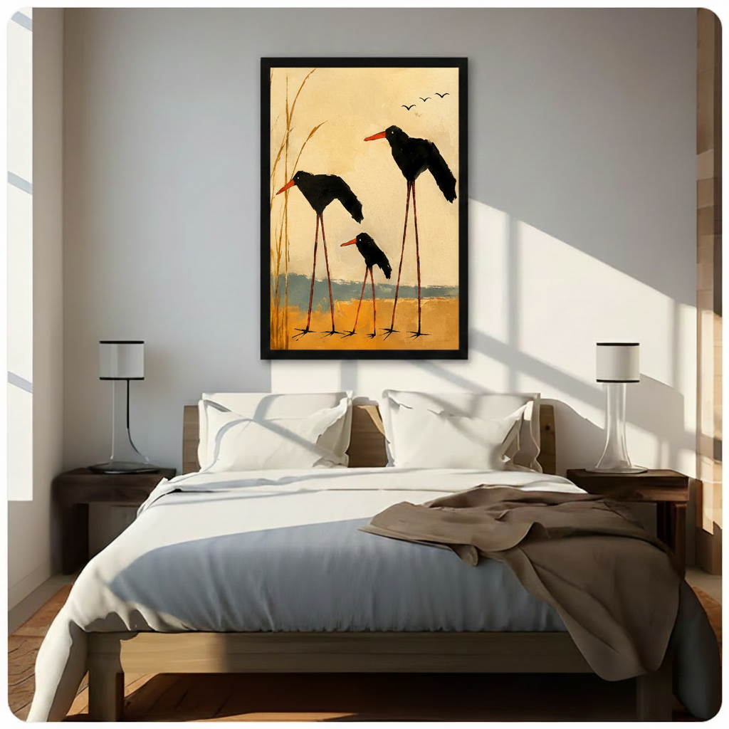 Vintage Shorebirds Beach Oil Painting Canvas Art