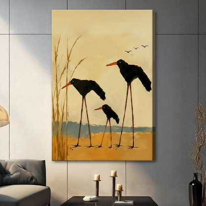 Vintage Shorebirds Beach Oil Painting Canvas Art
