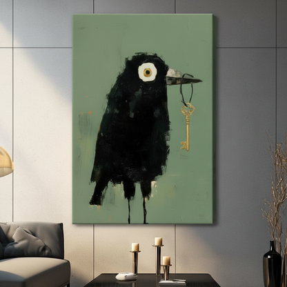 Dark Raven Gold Key Expressionist Canvas Art Wall Art