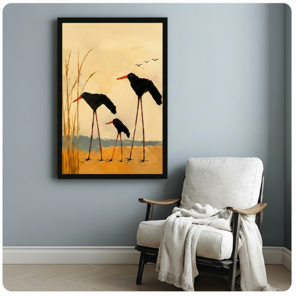 Vintage Shorebirds Beach Oil Painting Canvas Art