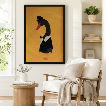 Dapper Black Swan Gentleman Framed Canvas Wall Art