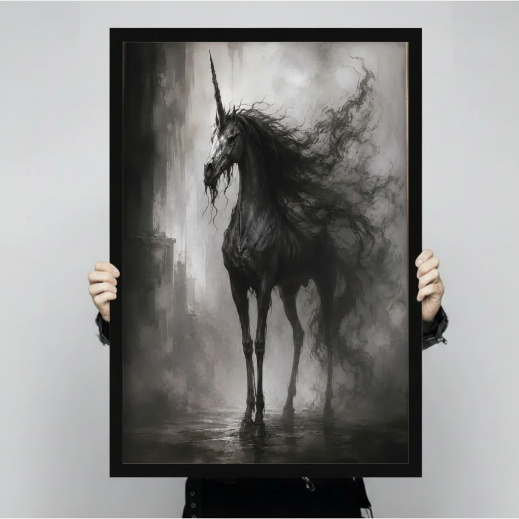 Gothic Dark Unicorn Misty Ruins Canvas Art Wall Art