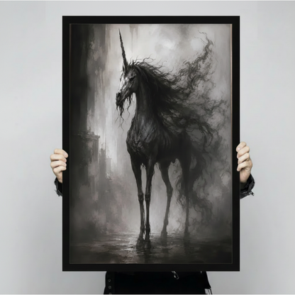 Gothic Dark Unicorn Misty Ruins Canvas Art Wall Art