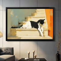 Tuxedo Cat Stone Steps Canvas Wall Art