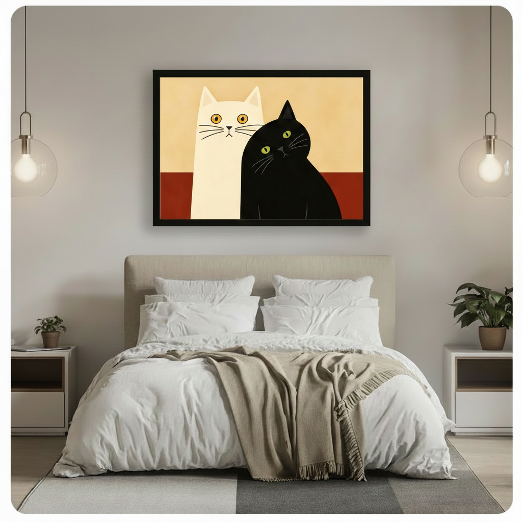 Black White Cat Duo Minimalist Canvas Art Wall Art