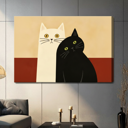 Black White Cat Duo Minimalist Canvas Art Wall Art