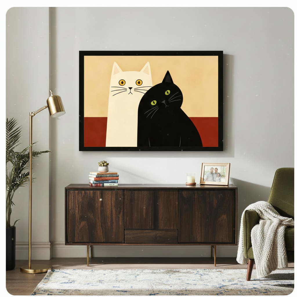 Black White Cat Duo Minimalist Canvas Art Wall Art