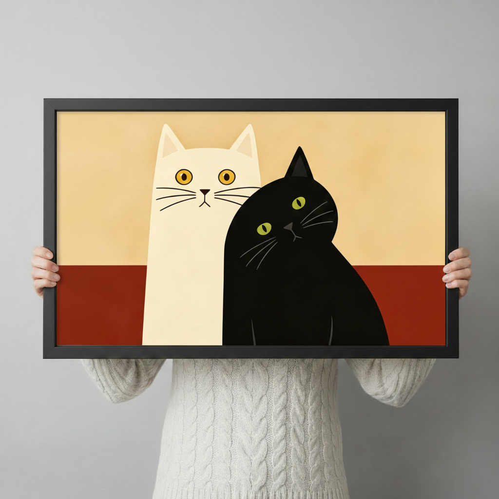 Black White Cat Duo Minimalist Canvas Art Wall Art