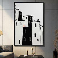Minimalist City Skyline Black Cat Canvas Art Wall Art