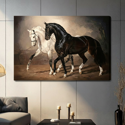 Black White Horse Duo Canvas Art Wall Art