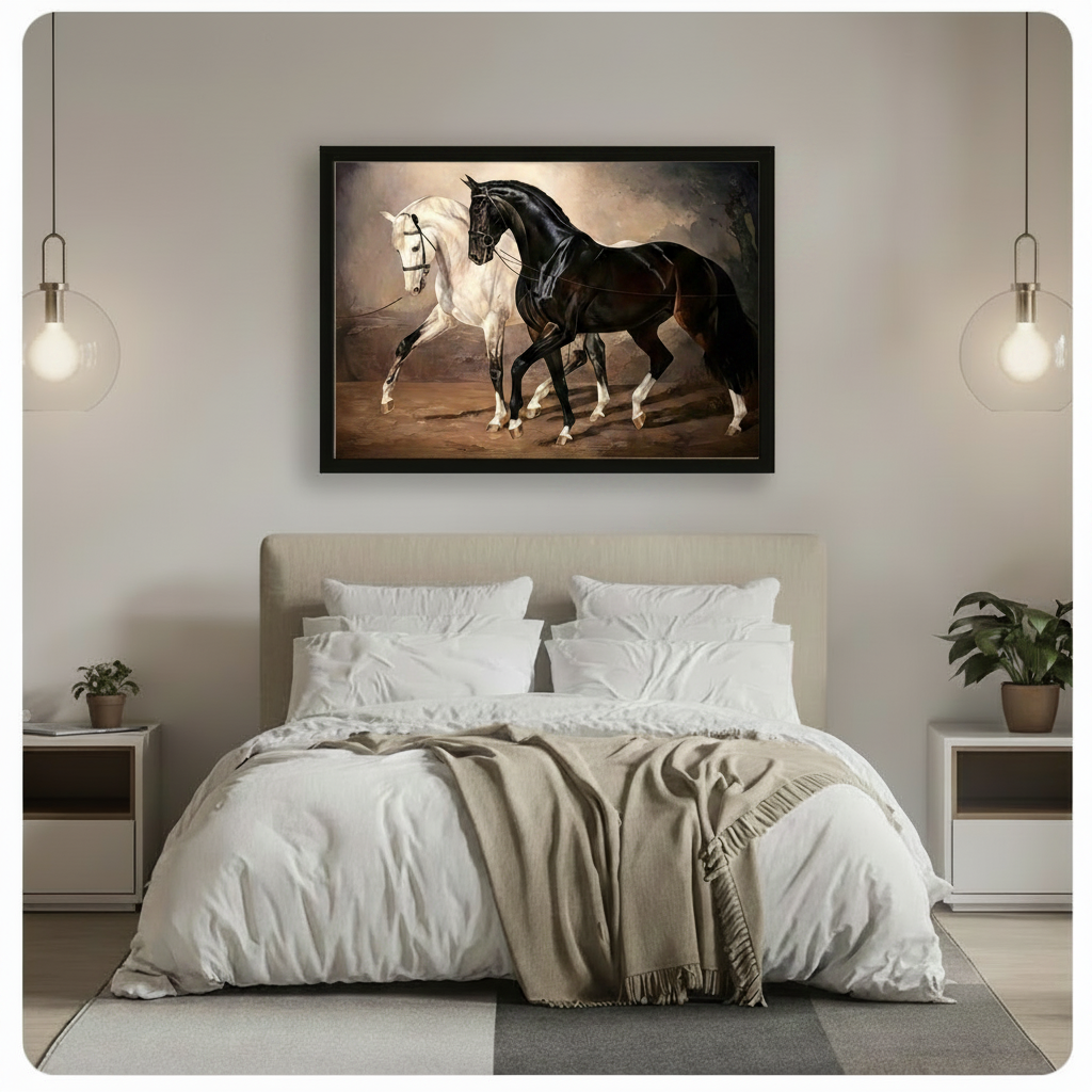 Black White Horse Duo Canvas Art Wall Art
