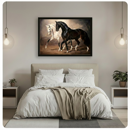 Black White Horse Duo Canvas Art Wall Art