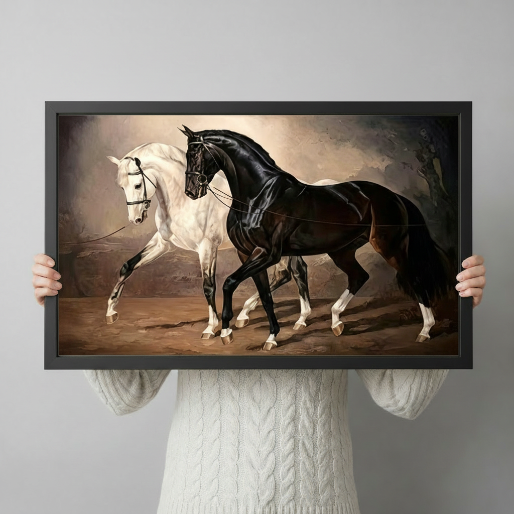 Black White Horse Duo Canvas Art Wall Art