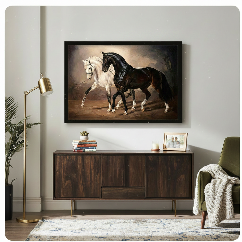 Black White Horse Duo Canvas Art Wall Art