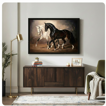Black White Horse Duo Canvas Art Wall Art