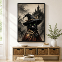 Gothic Black Cat Witch Framed Canvas Art Wall Art