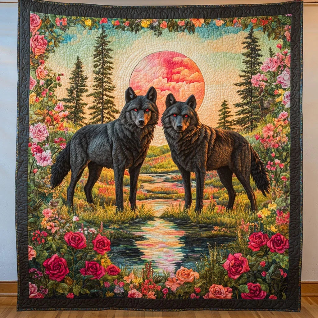 Black Wolf Mate Quilt Blanket