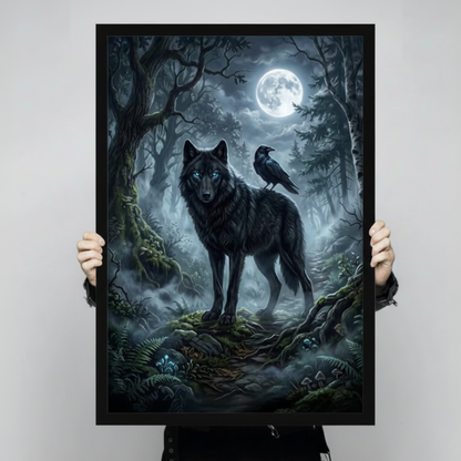 Gothic Wolf Raven Moonlit Forest Canvas Art Wall Art