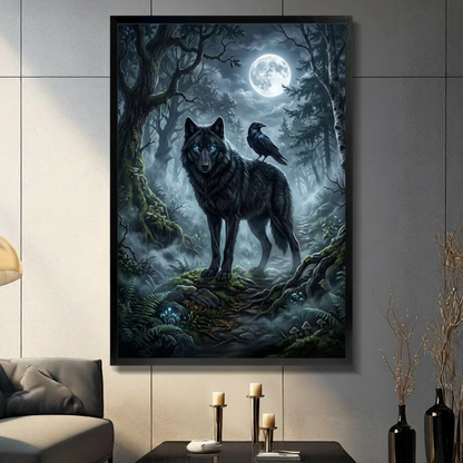 Gothic Wolf Raven Moonlit Forest Canvas Art Wall Art