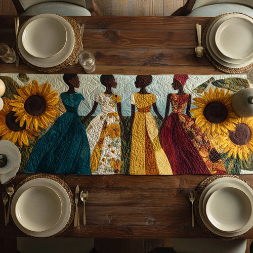 Black Woman Sunlight Field Quilted Table Runner