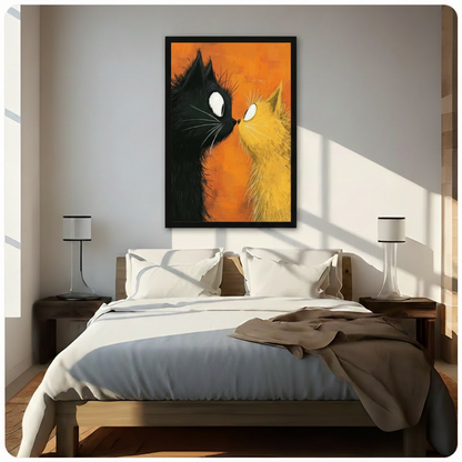 Black Orange Cats Face-Off Canvas Wall Art