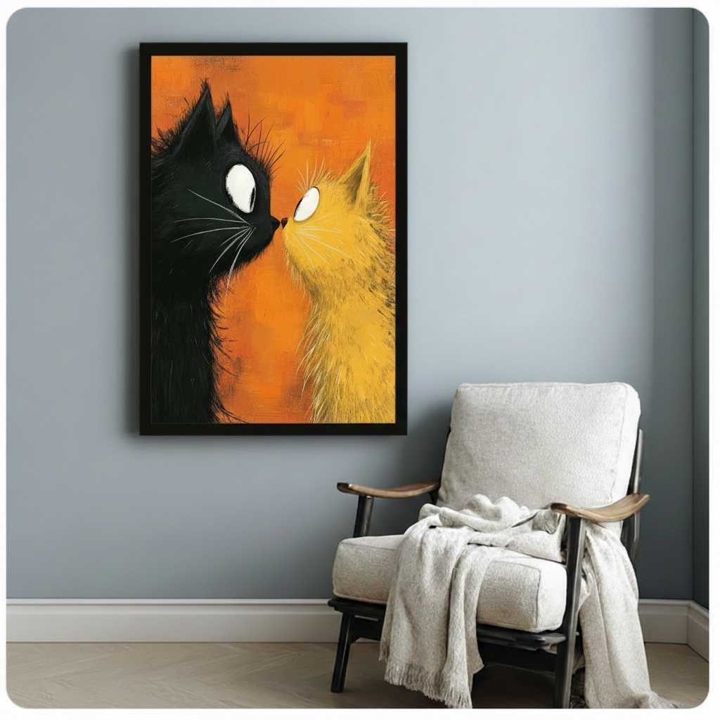 Black Orange Cats Face-Off Canvas Wall Art