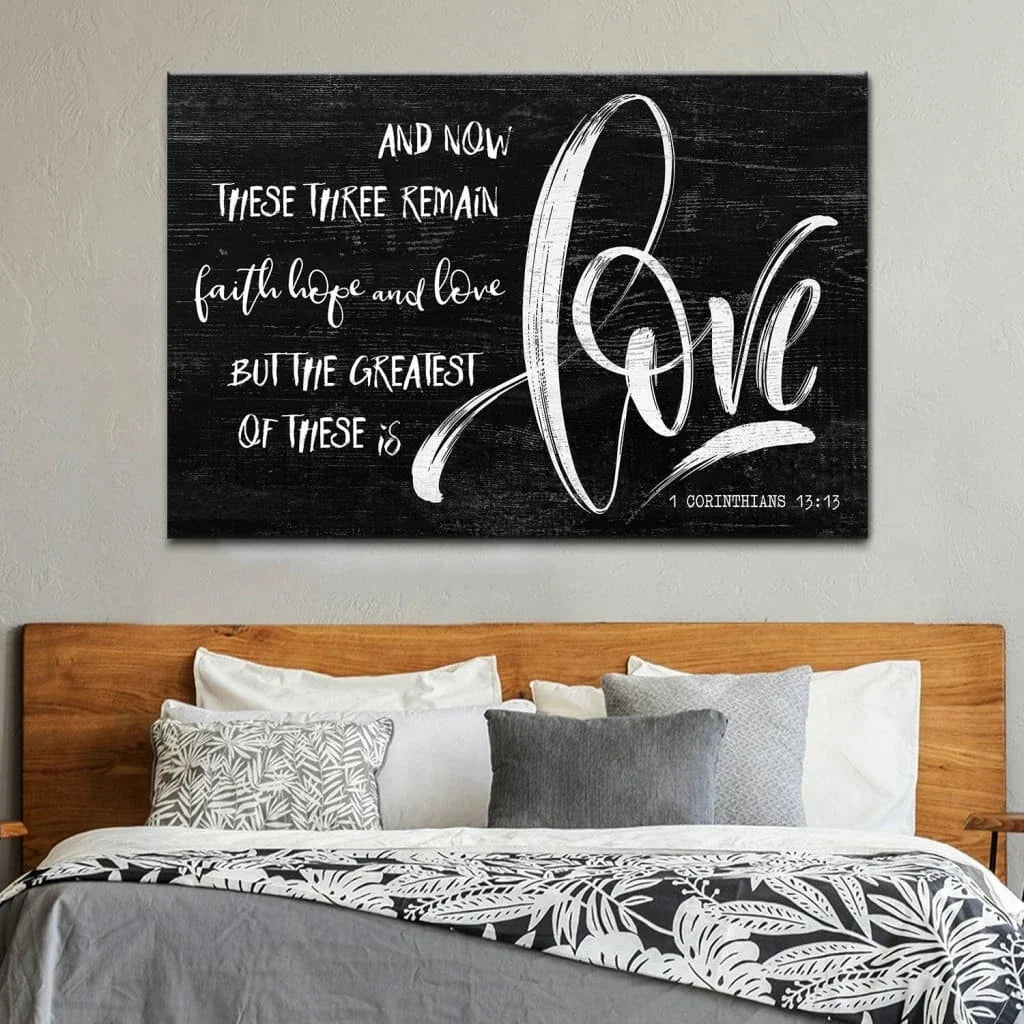 rustic 1 corinthians 13 13 niv faith hope love canvas print bible verse wall art (Landscape) (view 3)