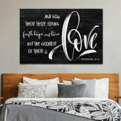 rustic 1 corinthians 13 13 niv faith hope love canvas print bible verse wall art (Landscape) (view 3)