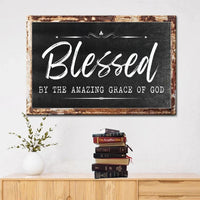christian wall art rustic blessed by the amazing grace of god canvas print (Landscape)