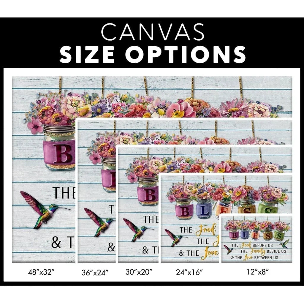 bless the food before us canvas flowers hanging in jars christian wall art (Landscape) (view 2)