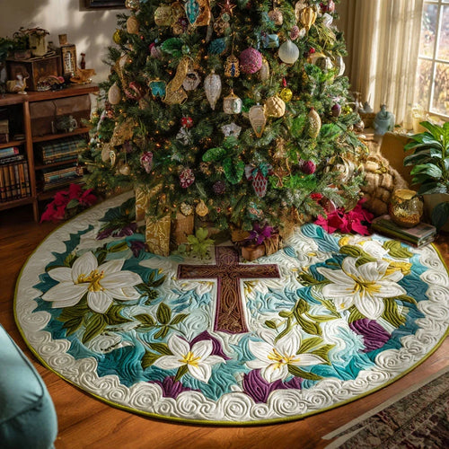 Blessed Blossoms Christmas Quilted Tree Skirt