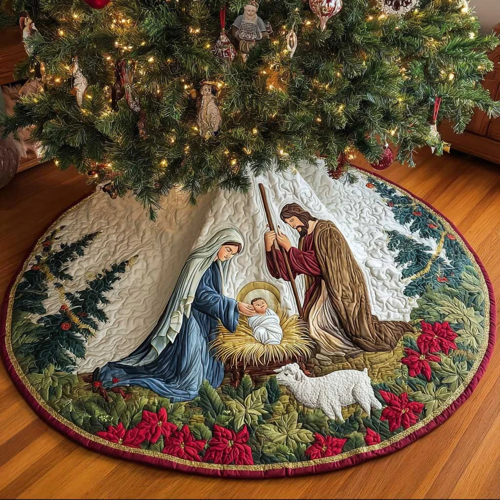 Blessed Christmas Family Christmas Quilted Tree Skirt