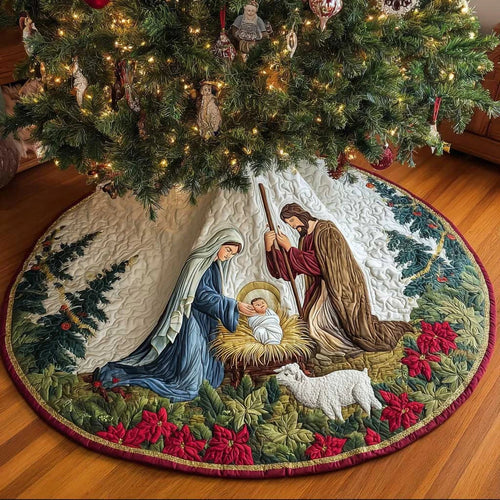 Blessed Christmas Family Christmas Quilted Tree Skirt