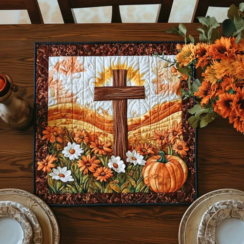 Blessed Harvest Cross Quilted Table Topper