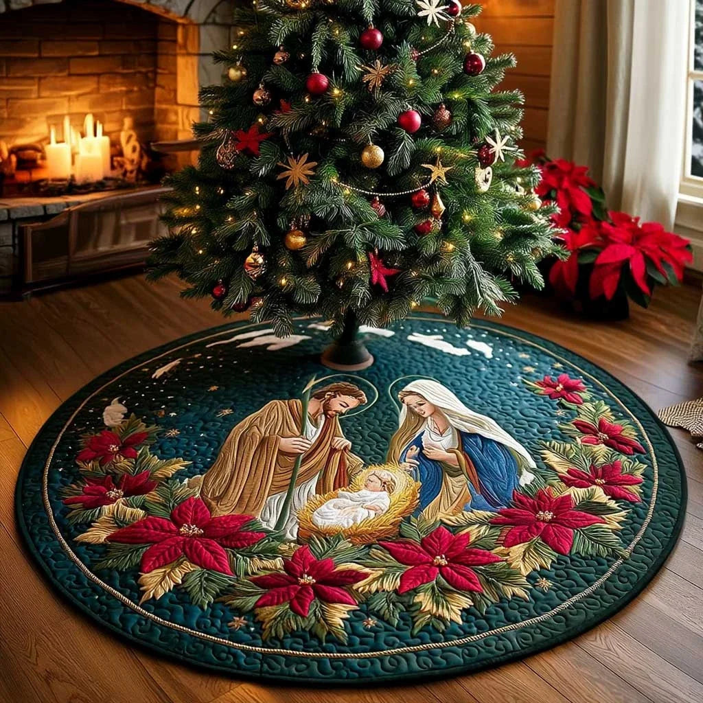 Blessed Nativity Christmas Quilted Tree Skirt
