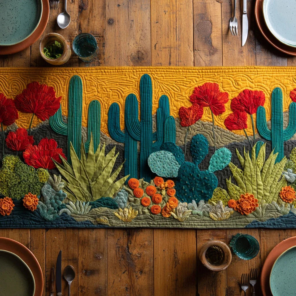 Blooming Cactus Quilted Table Runner