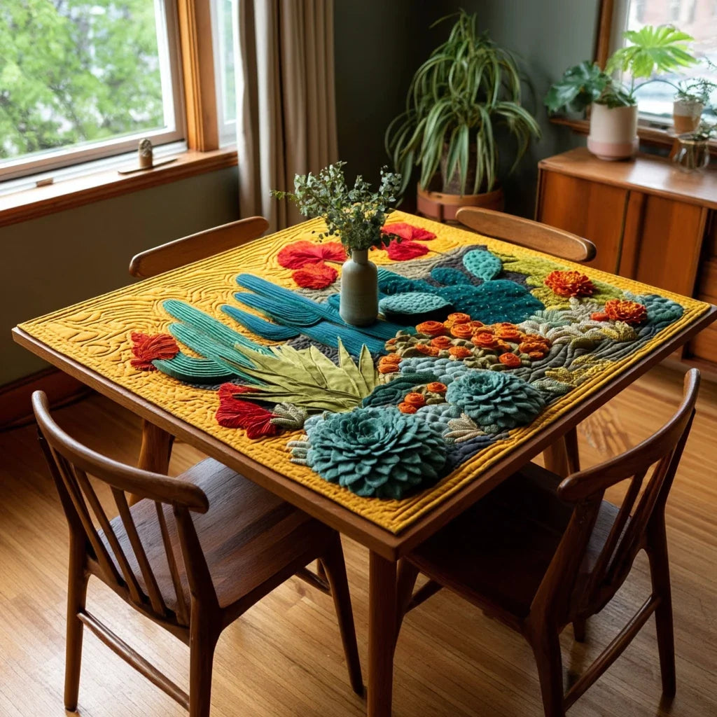Blooming Cactus Quilted Table Topper