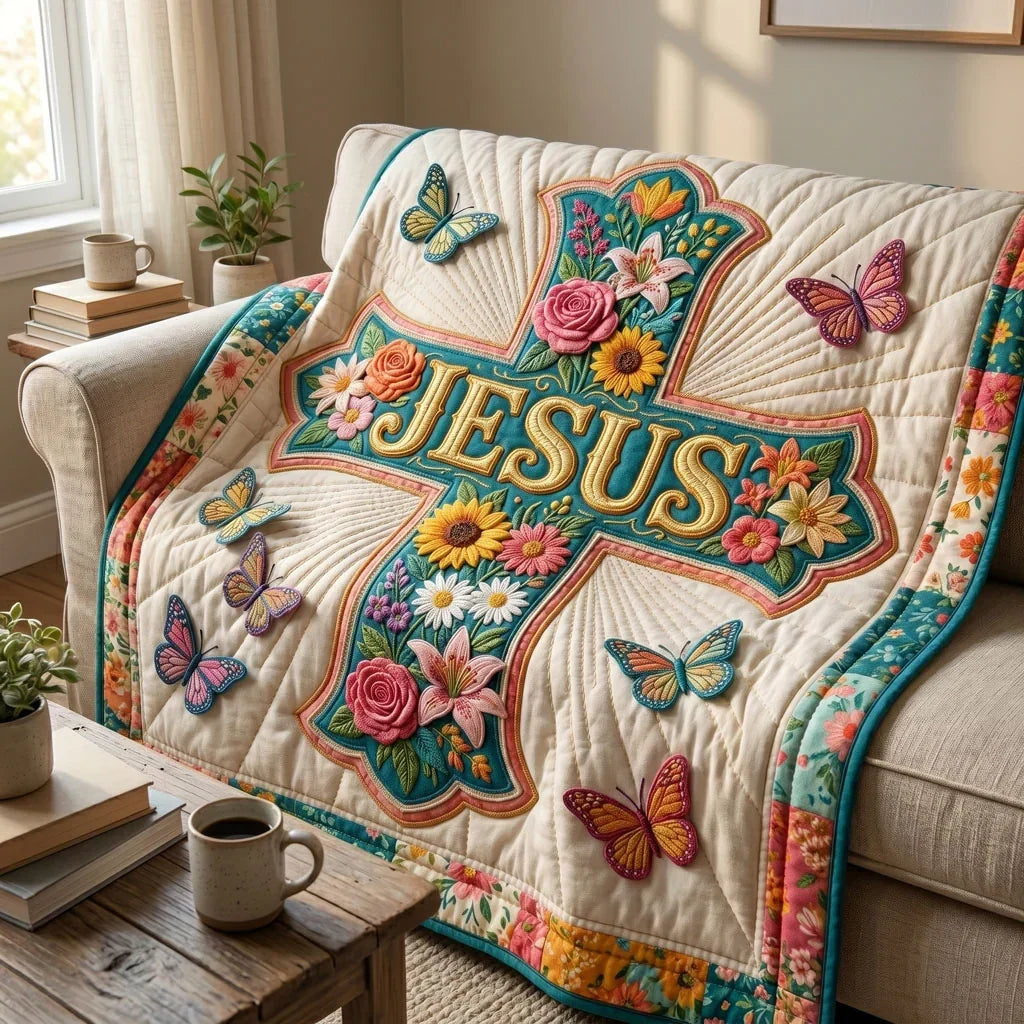 Blooming Faith Cross Quilt Blanket