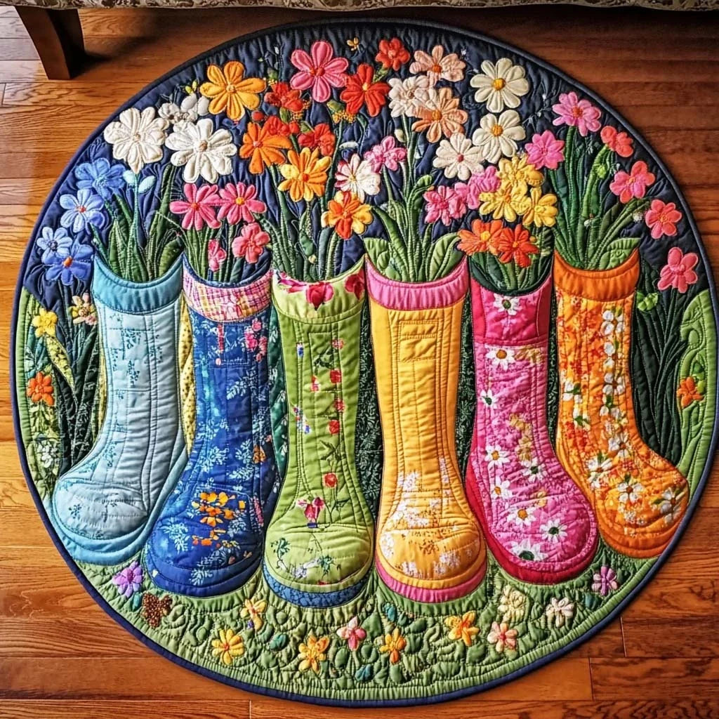 Blooming Garden Boots Quilted Round Mat