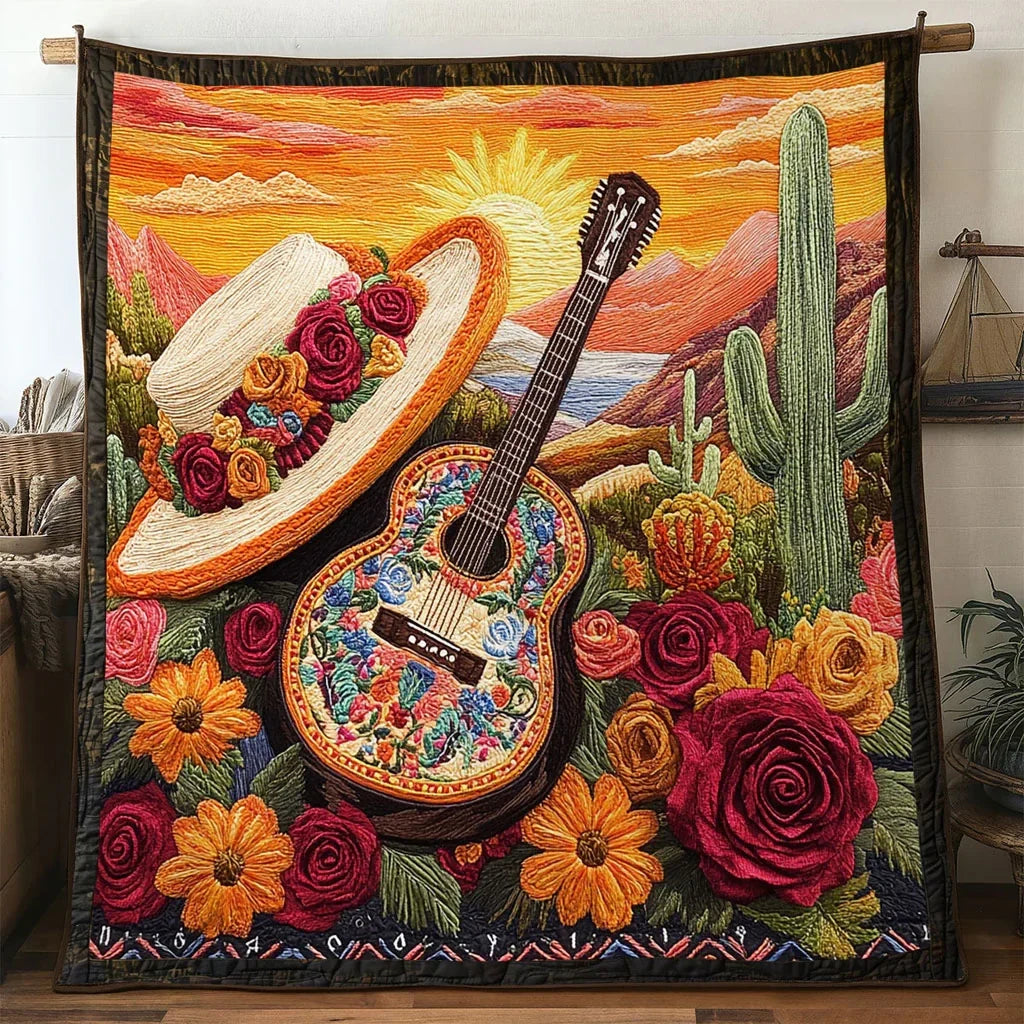 Blooming Guitar Quilt Blanket