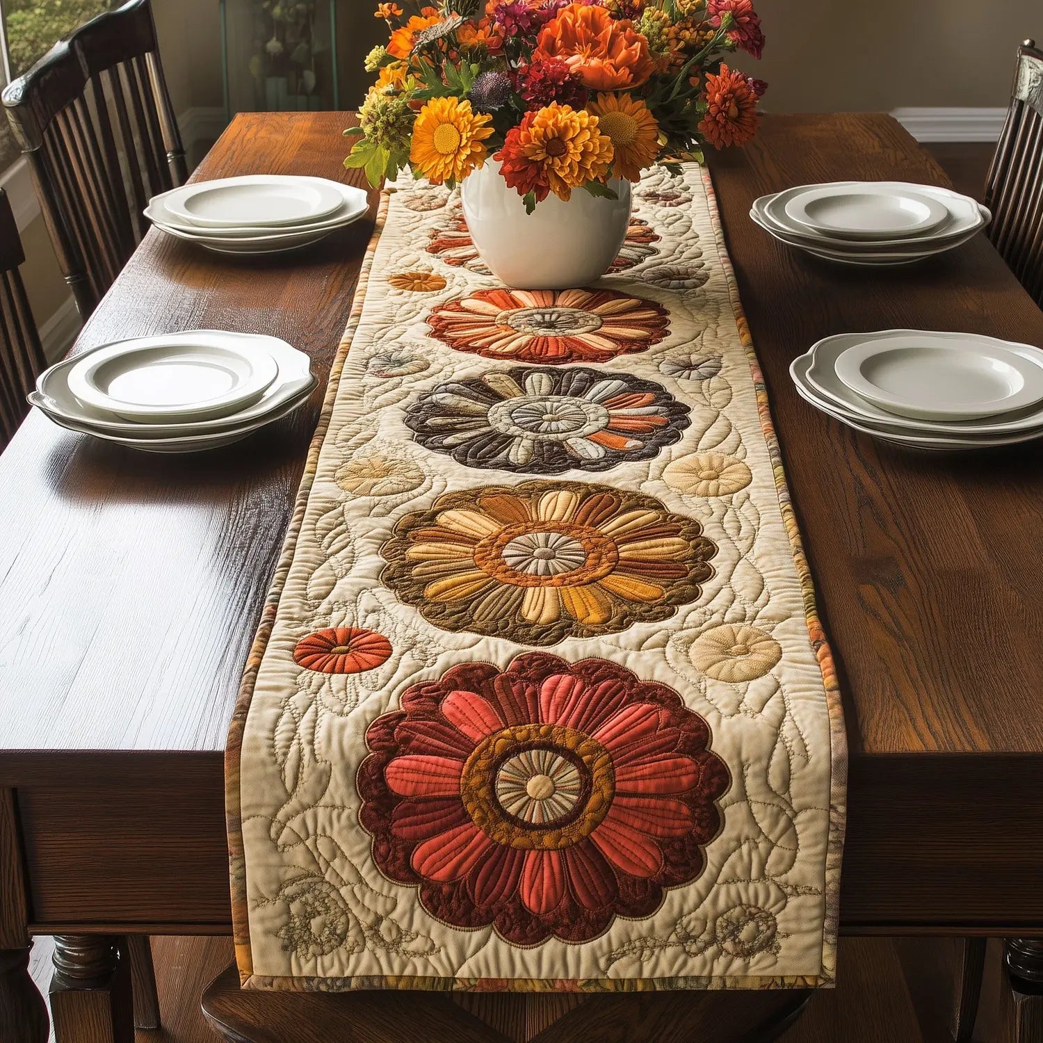 Blooming Mandalas Quilted Table Runner