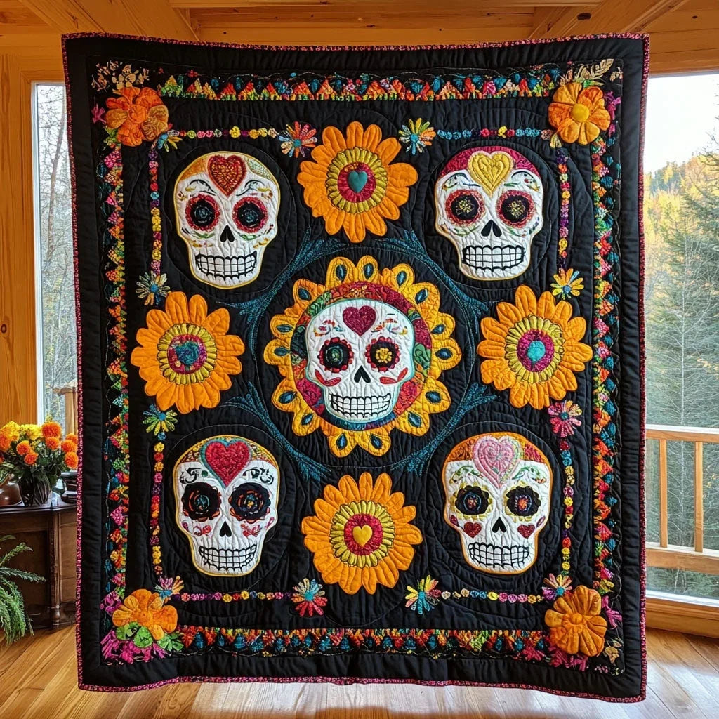 Blooming Skull Quilt Blanket
