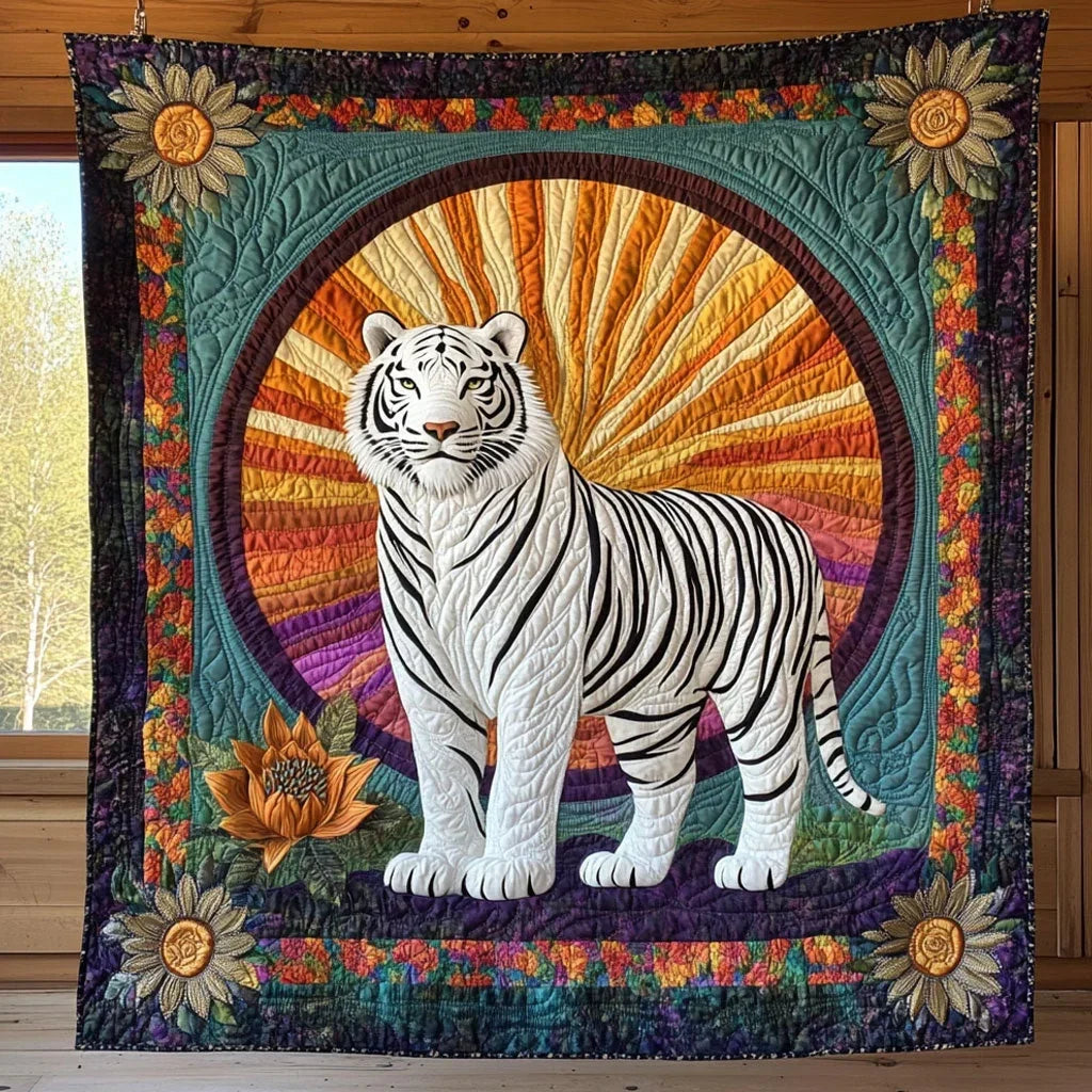 Blooming White Tiger Quilt Blanket