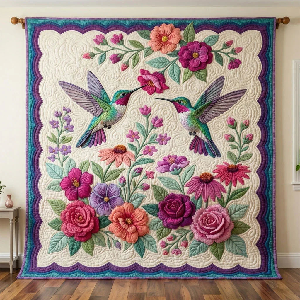 Blossom Harmony Hummingbird Quilt Blanket
