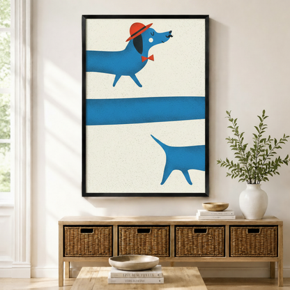 Retro Dachshund Canvas Art | Whimsical Dog Print